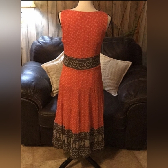 Charter Club Elegant Orange Patterned Sleeveless Silk Dress Size 12P - Picture 4 of 9